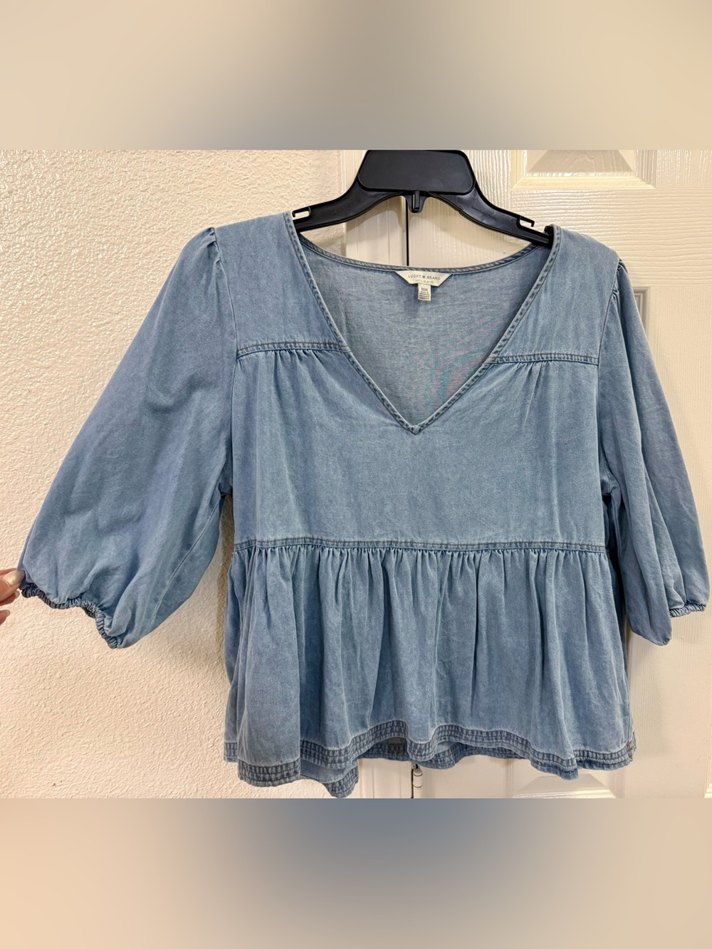 Lucky Brand Light Blue Denim Peplum V-Neck Tunic